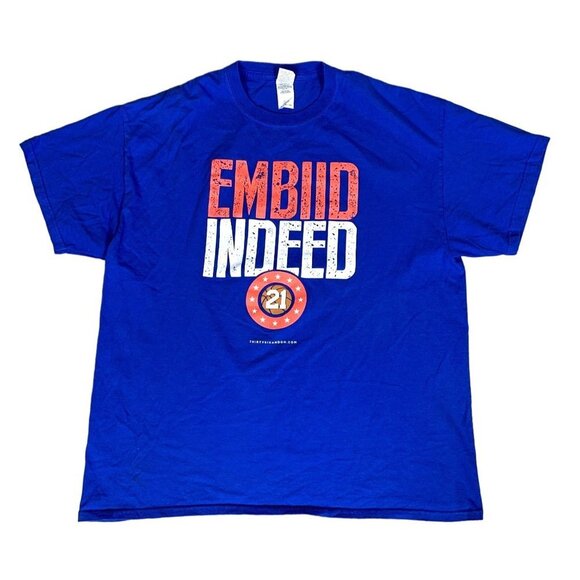 Philadelphia 76ers Embiid Indeed T-Shirt Size XL - Picture 1 of 4